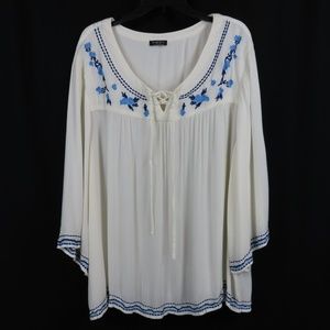 Hannah Plus Size Viscose Machine Embroidery Tunic Shirt Sz. 3X
